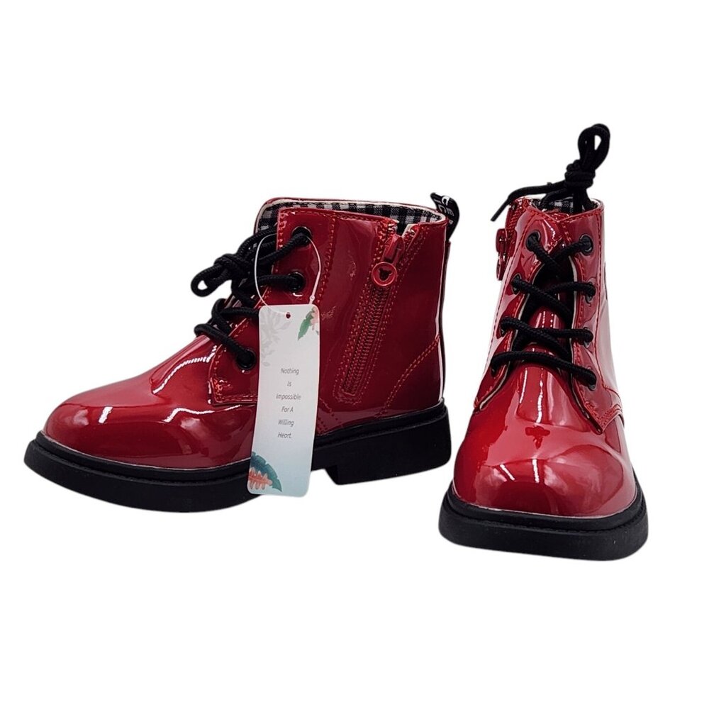 Ovekos Boots Girls 11.5 Red‎ Lace Up or Zip Lined Casual Fit Comfort Ankle Shoes